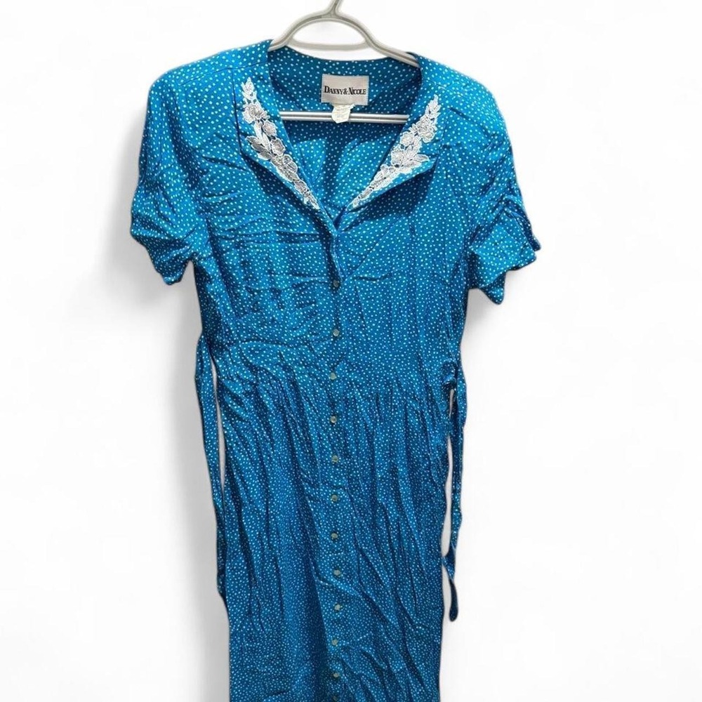 VTG 90s Cottagecore Prairie Blue Polka Dot Dress